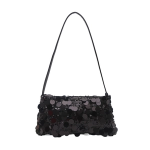Sparkly black sequin shoulder bag for women with chic minimalist rectangular evening design