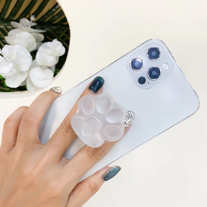 Support de téléphone patte de chat transparent avec relief cœur sur dos blanc
