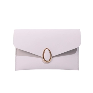 Minimalist lavender envelope clutch bag with Saffiano texture and rose gold metal buckle