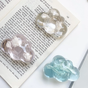 Transparent colorful cloud-shaped expandable phone grip stand in pink blue and white