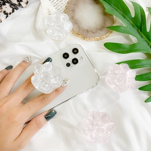 Support de téléphone mignon patte de chat en blanc translucide et rose pour smartphone