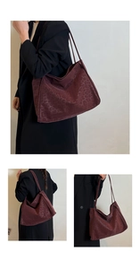 Detail of large leopard print tote bag in dark reddish brown with slim straps