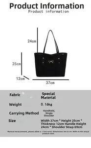 Detailed size chart for large capacity winter tote bag with handle and strap measurements