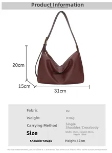 Detailed size specifications for burgundy PU leather hobo bag with adjustable strap