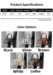 Detailed view of women's PU leather handbag colors and specific size parameters