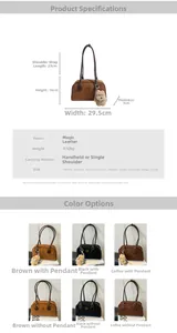 Detaillierte Größentabelle und Materialangaben für Vintage-Wildleder-Boston-Umhängetasche