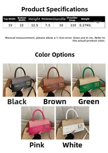 Detailed dimensions and color comparison for the chic textured crossbody flap square bag