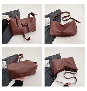 Detailed views of a burgundy oversized hobo bag with wide strap and metal buckles