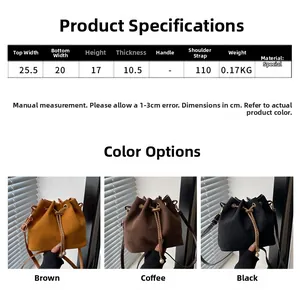 Detailed size specifications for drawstring bucket bag with pearl chain and dimensions