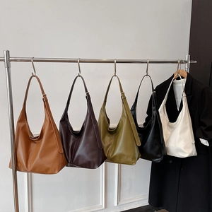 Women Large Capacity PU Leather Shoulder Bag Solid Color Adjustable Strap Tote Hobo Bag For Commute