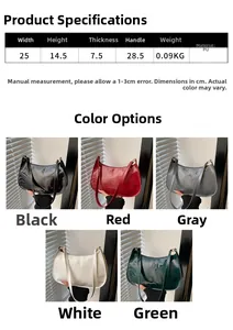 Detailed size specification chart and color options for the patent leather shoulder bag