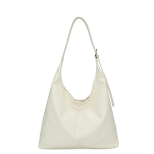 Chic cream white minimalist hobo shoulder bag with adjustable strap on white background
