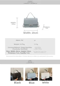 Detailed chart showing quilted crossbody bag dimensions 20x14x7cm and PU leather material