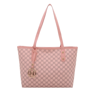 Sac cabas rose avec motif à lettres M et pendentif doré pour le quotidien