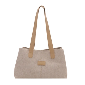 Sac fourre-tout classique à texture tissée avec lanières en cuir marron en gris