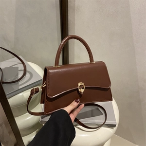 Minimalistische dunkelbraune matte Ledertasche mit goldenem kreisförmigem Metallschloss
