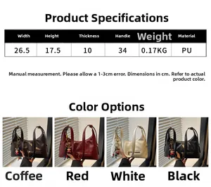 Detailed size chart and multi-color options for the minimalist PU leather shoulder bag