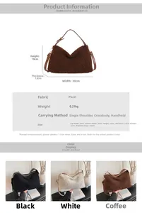 Tabella taglie con dimensioni della borsa in peluche e specifiche tecniche della borsa