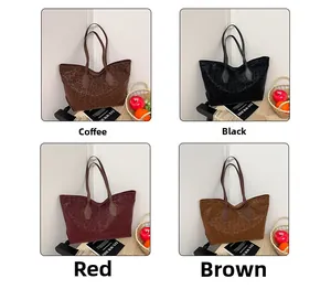 Leopard print tote bags in coffee, black, red, and brown colors with large capacity