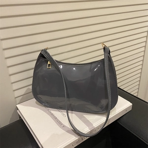 Borsa hobo vintage minimalista in pelle verniciata grigio scuro con dettagli dorati