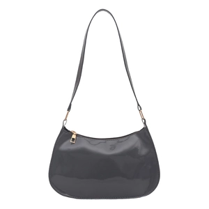Borsa hobo in pelle verniciata grigio antracite lucida con dettagli metallici dorati