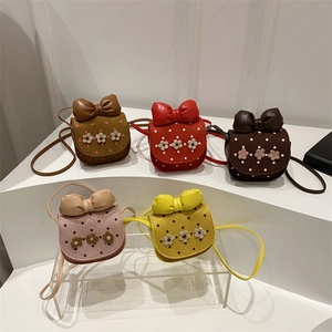 Mini Sac Bandoulière Pour Enfants Grand Nœud Pois Décoration Florale Daim Synthétique Mode Sac À Épaule Accessoire