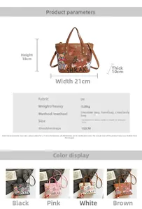 Guide des tailles montrant les dimensions du grand sac à bandoulière en PU à imprimé