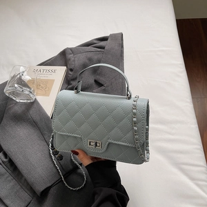 Women Fashion Quilted Shoulder Bag PU Leather Small Square Crossbody Bag With Metal Lock Elegant Chain Strap Handbag