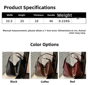 Tableau des tailles et trois couleurs du grand sac fourre-tout rétro en cuir PU