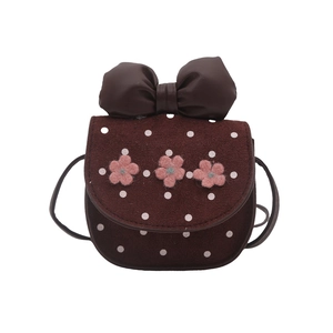 Mini sac bandoulière vintage pour enfant en daim marron avec pois et détails floraux