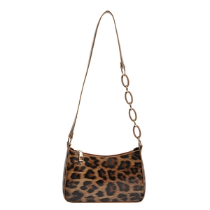 French crescent leopard print hobo bag with gold chain link and brown shoulder strap