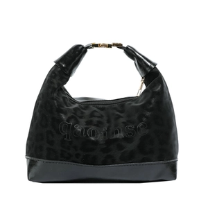 French retro dumpling bag in black leopard print with golden metal hardware detail