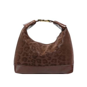 Sac bandoulière rétro français à motif léopard marron avec boucle dorée et fini mat