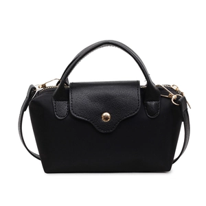 Elegant black contrast shoulder bag with leather handle and gold hardware in classic design