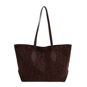 Vintage large leopard print tote bag with brown shoulder straps for women, 2025 style