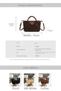 Detailed size specifications for the fuzzy plush shoulder bag with dimensions and weight