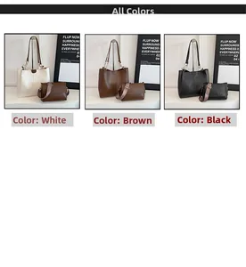 Set of three large capacity tote bags in white, coffee, and black with matching crossbody bags