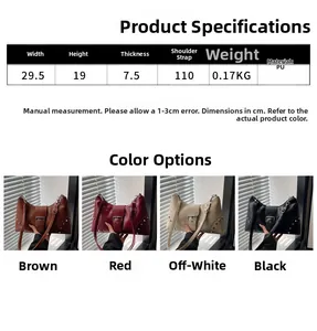 Size chart for women's large capacity rivet hobo bag with dimensions and color options