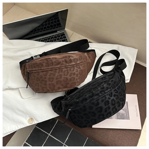Chic leopard print waist bags in brown and black with adjustable nylon shoulder straps