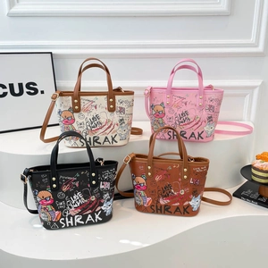 Sac Fourre-Tout Graffiti Femmes Cuir PU Grande Capacité Sac À Bandoulière Mode Urbaine Décontractée