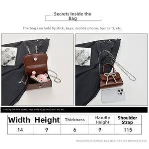 Guide des tailles du mini sac à main avec nœud dimensions 14x9x6cm et bandoulière