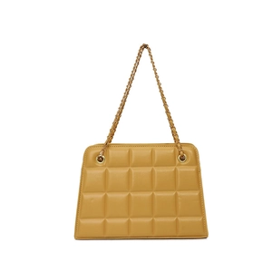 Mustard yellow quilted chain crossbody bag with modern minimalist square design