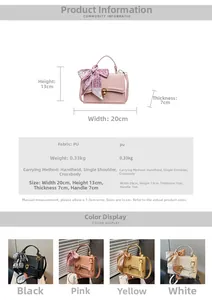 Detail view of stylish square crossbody bag with silk scarf bow and metal buckle lock