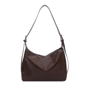 Sac hobo vintage en cuir PU souple marron foncé avec bandoulière réglable et anneau argent