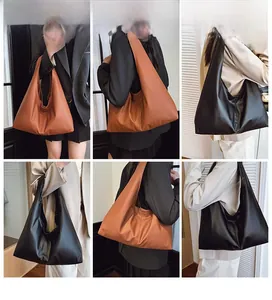 Detailed views of high-quality brown and black PU leather hobo bags for daily use