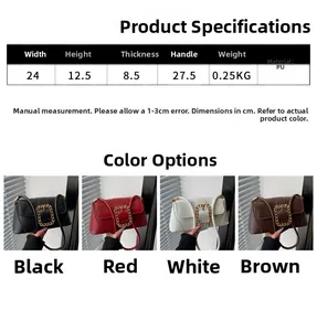 Detailed size chart and multi-color display of the large capacity PU leather shoulder bag