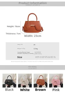 Detailed size specification chart and material info for women's PU leather saddle bag