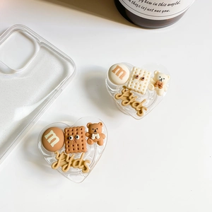 Détails de supports de téléphone en forme de cœur avec ours 3D et charmes biscuit