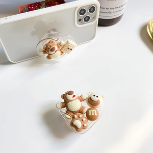 Cute cartoon bear expandable griptok phone stand with 3D resin candy charms