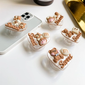 Support de téléphone en forme de cœur avec ours de dessin animé 3D et breloques